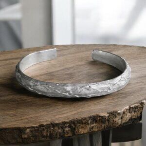 Brushed Sterling Silver Reptilian Skin Wide Cuff Bangle Bracelet